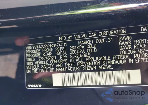 2019 Volvo Xc90 T6 Momentum from USA, damaged, VIN YV4A22PK1K1474731